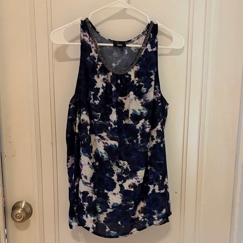 Worthington Navy and White Beaded-Neck Tank Top
